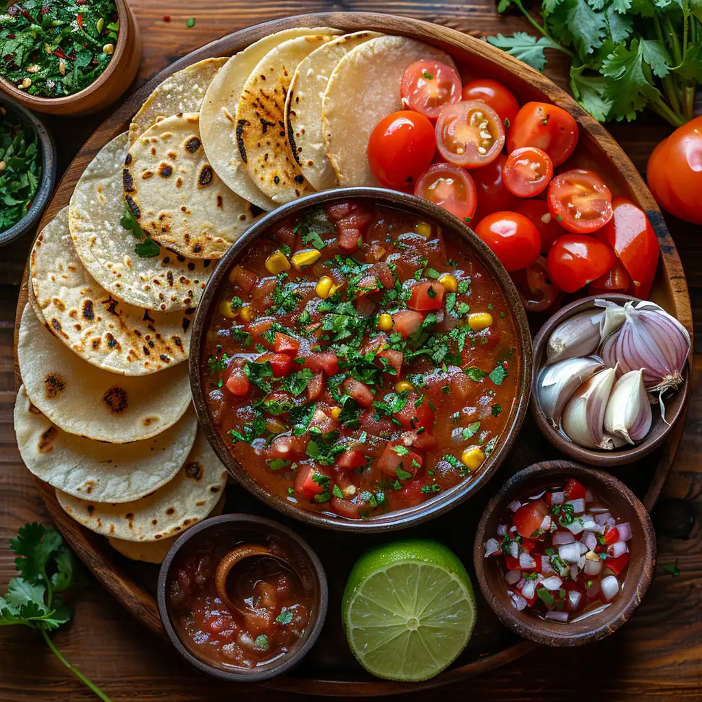 Traditional ingredients for making Sopa de Tortilla.