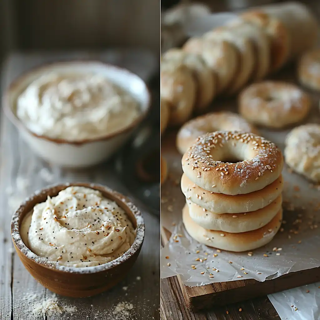 Step-by-step view of making 2 ingredient dough, from mixing to shaping